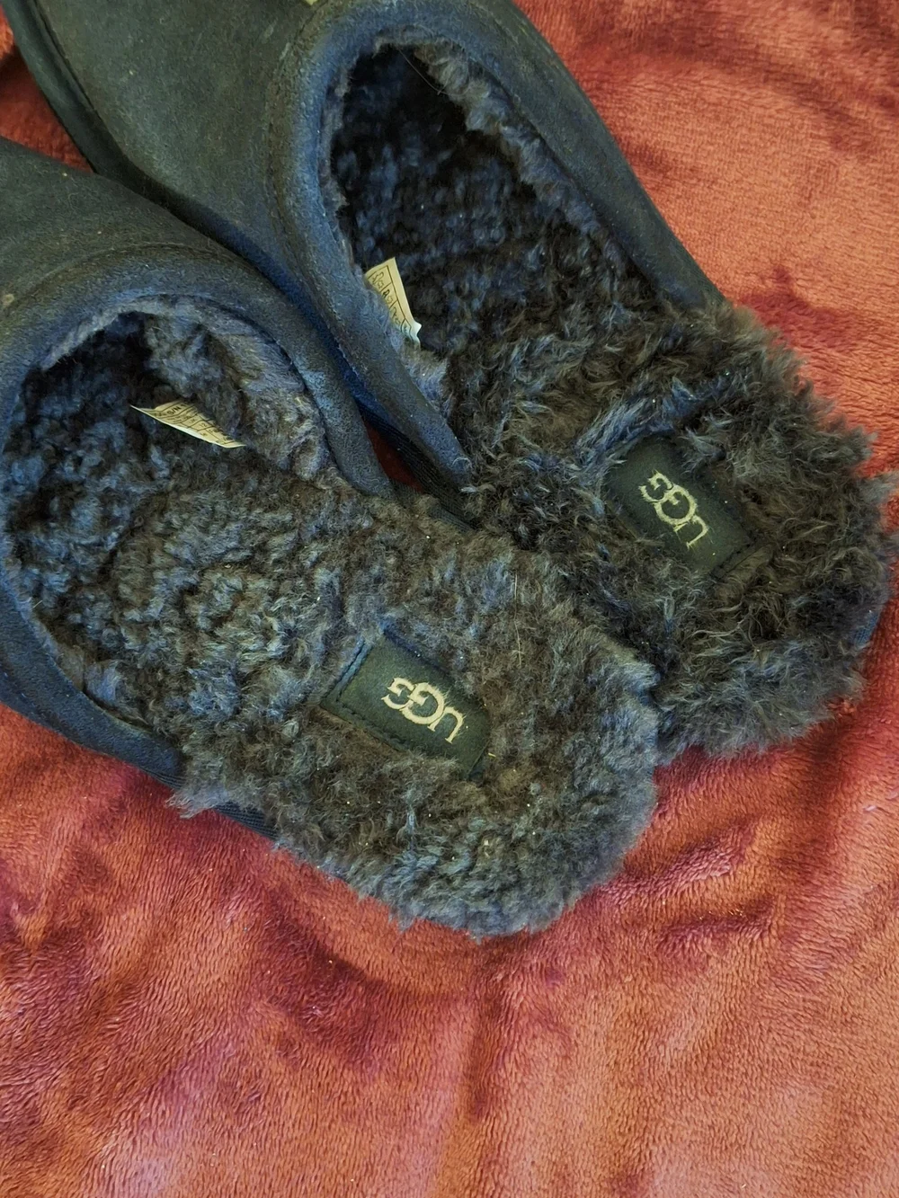 UGG Men's Dark Blue Suede Shearling-Lined Slip-On Mules